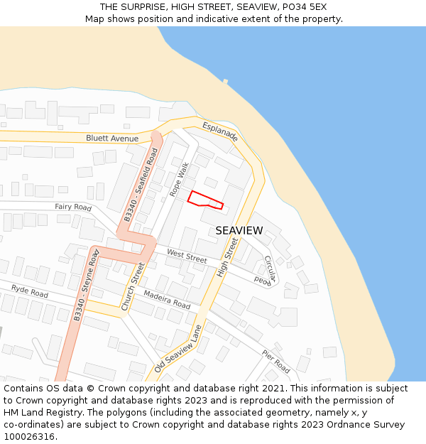THE SURPRISE, HIGH STREET, SEAVIEW, PO34 5EX: Location map and indicative extent of plot