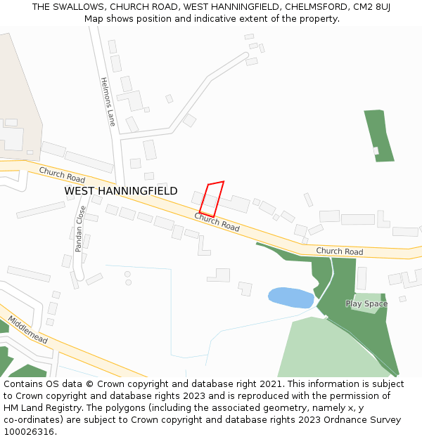THE SWALLOWS, CHURCH ROAD, WEST HANNINGFIELD, CHELMSFORD, CM2 8UJ: Location map and indicative extent of plot