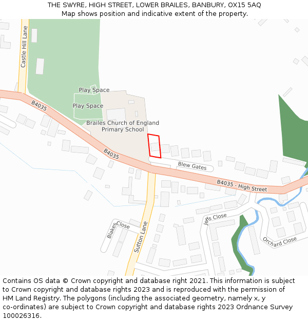 THE SWYRE, HIGH STREET, LOWER BRAILES, BANBURY, OX15 5AQ: Location map and indicative extent of plot