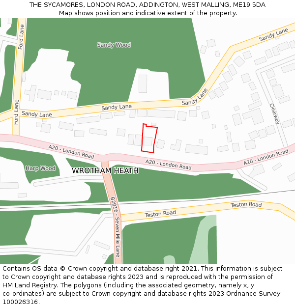 THE SYCAMORES, LONDON ROAD, ADDINGTON, WEST MALLING, ME19 5DA: Location map and indicative extent of plot