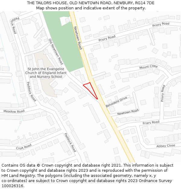 THE TAILORS HOUSE, OLD NEWTOWN ROAD, NEWBURY, RG14 7DE: Location map and indicative extent of plot
