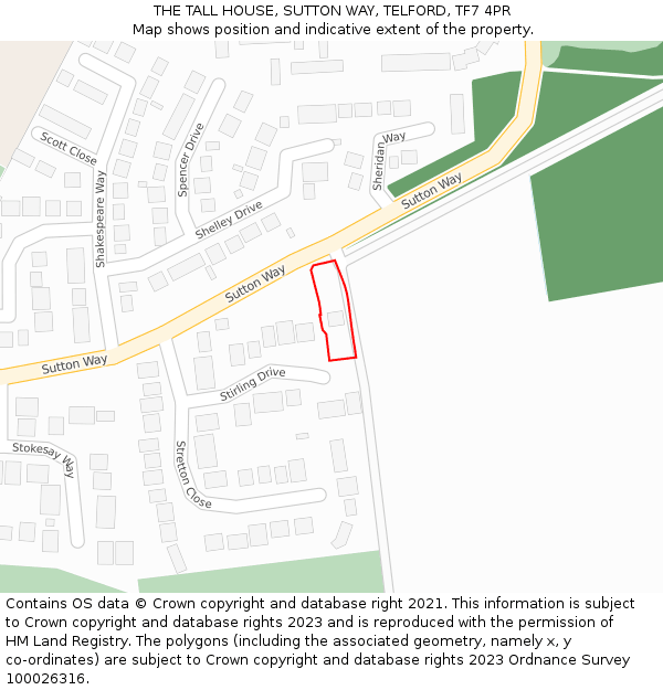 THE TALL HOUSE, SUTTON WAY, TELFORD, TF7 4PR: Location map and indicative extent of plot