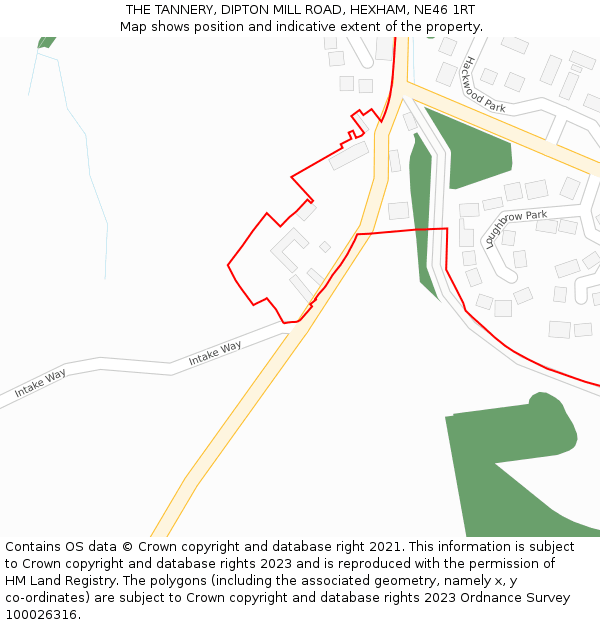 THE TANNERY, DIPTON MILL ROAD, HEXHAM, NE46 1RT: Location map and indicative extent of plot