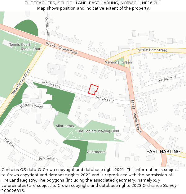 THE TEACHERS, SCHOOL LANE, EAST HARLING, NORWICH, NR16 2LU: Location map and indicative extent of plot