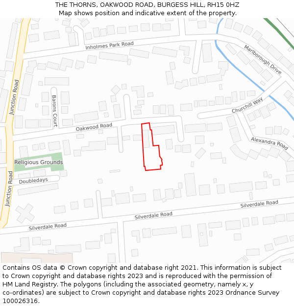 THE THORNS, OAKWOOD ROAD, BURGESS HILL, RH15 0HZ: Location map and indicative extent of plot