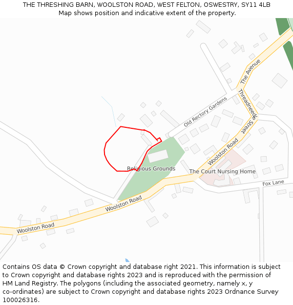 THE THRESHING BARN, WOOLSTON ROAD, WEST FELTON, OSWESTRY, SY11 4LB: Location map and indicative extent of plot