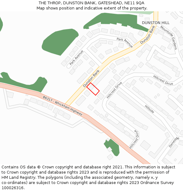 THE THROP, DUNSTON BANK, GATESHEAD, NE11 9QA: Location map and indicative extent of plot