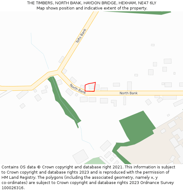 THE TIMBERS, NORTH BANK, HAYDON BRIDGE, HEXHAM, NE47 6LY: Location map and indicative extent of plot