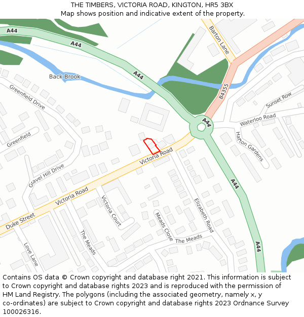 THE TIMBERS, VICTORIA ROAD, KINGTON, HR5 3BX: Location map and indicative extent of plot