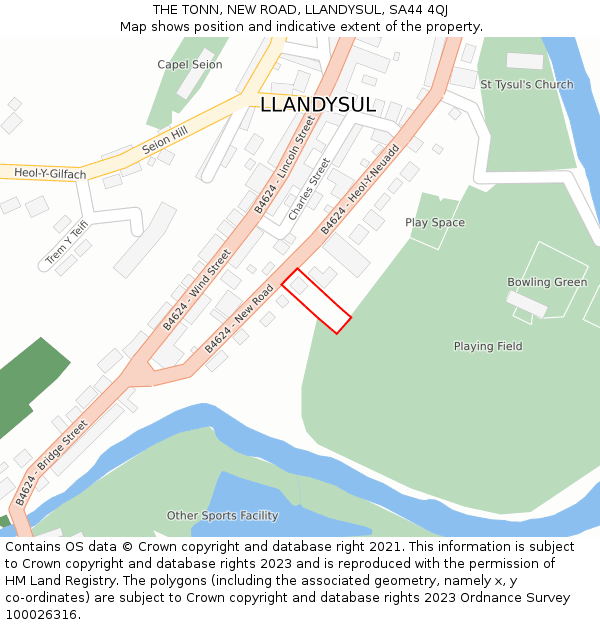 THE TONN, NEW ROAD, LLANDYSUL, SA44 4QJ: Location map and indicative extent of plot