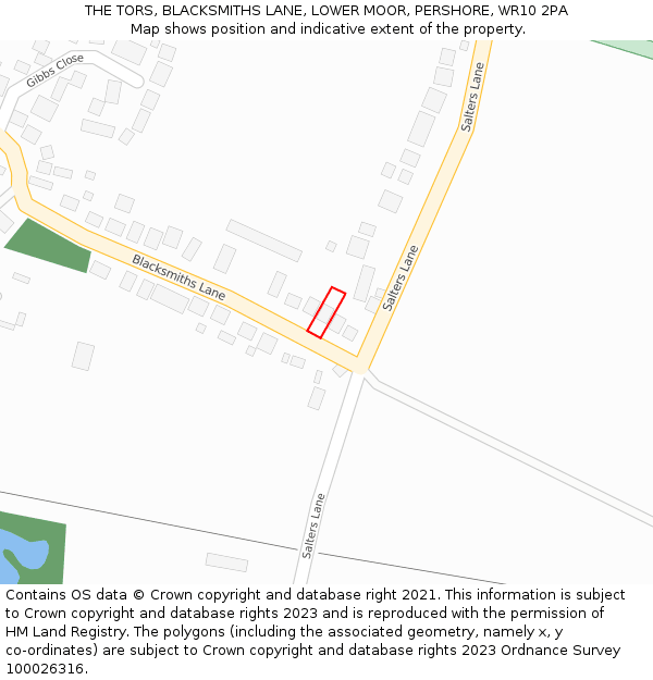 THE TORS, BLACKSMITHS LANE, LOWER MOOR, PERSHORE, WR10 2PA: Location map and indicative extent of plot