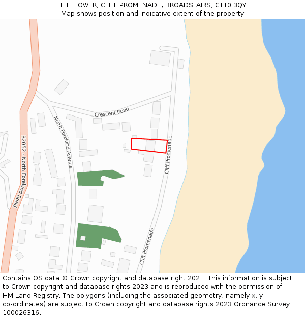THE TOWER, CLIFF PROMENADE, BROADSTAIRS, CT10 3QY: Location map and indicative extent of plot