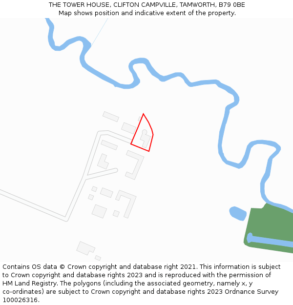 THE TOWER HOUSE, CLIFTON CAMPVILLE, TAMWORTH, B79 0BE: Location map and indicative extent of plot