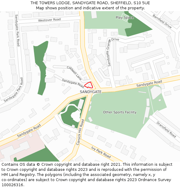 THE TOWERS LODGE, SANDYGATE ROAD, SHEFFIELD, S10 5UE: Location map and indicative extent of plot
