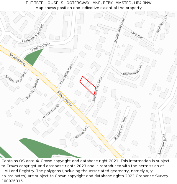 THE TREE HOUSE, SHOOTERSWAY LANE, BERKHAMSTED, HP4 3NW: Location map and indicative extent of plot