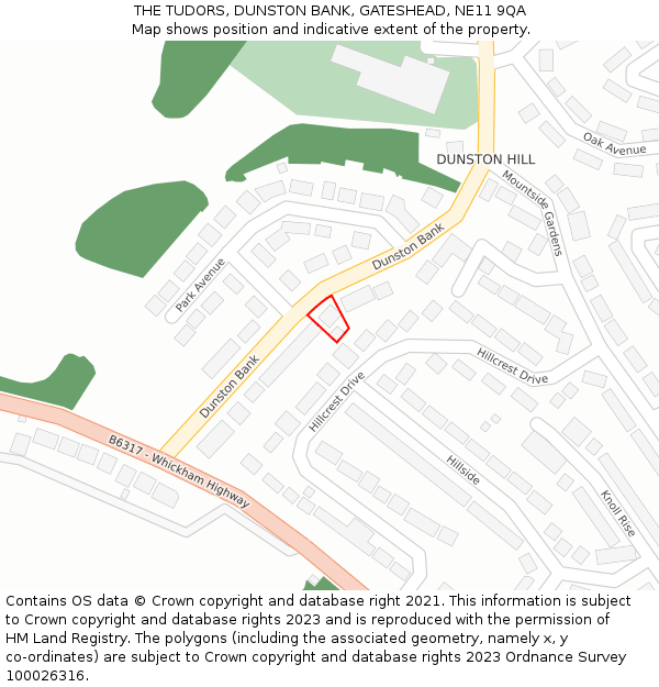 THE TUDORS, DUNSTON BANK, GATESHEAD, NE11 9QA: Location map and indicative extent of plot