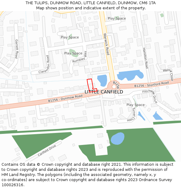 THE TULIPS, DUNMOW ROAD, LITTLE CANFIELD, DUNMOW, CM6 1TA: Location map and indicative extent of plot