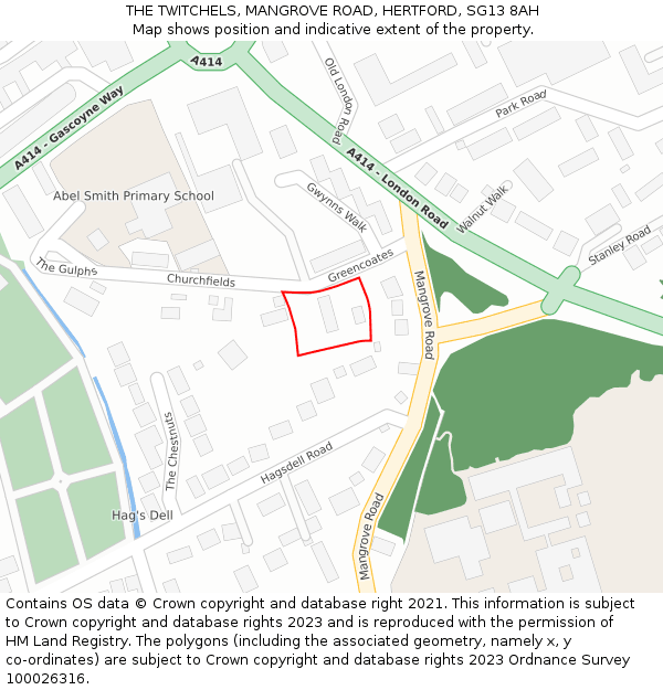 THE TWITCHELS, MANGROVE ROAD, HERTFORD, SG13 8AH: Location map and indicative extent of plot