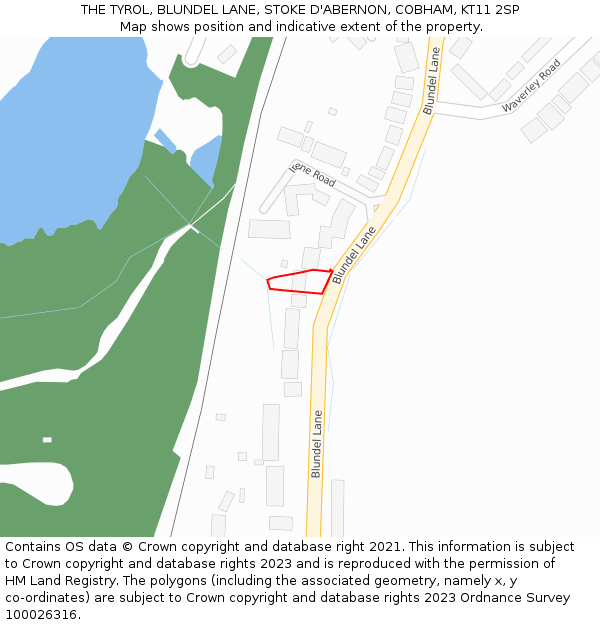 THE TYROL, BLUNDEL LANE, STOKE D'ABERNON, COBHAM, KT11 2SP: Location map and indicative extent of plot