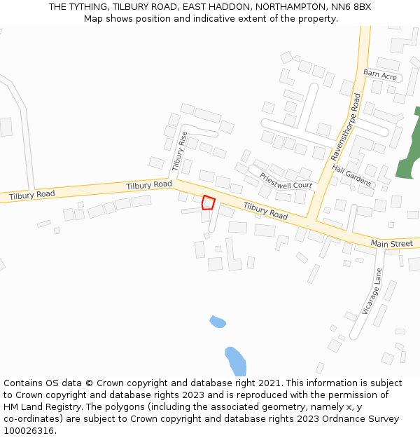 THE TYTHING, TILBURY ROAD, EAST HADDON, NORTHAMPTON, NN6 8BX: Location map and indicative extent of plot