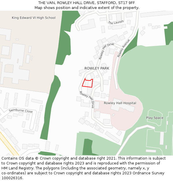 THE VAN, ROWLEY HALL DRIVE, STAFFORD, ST17 9FF: Location map and indicative extent of plot