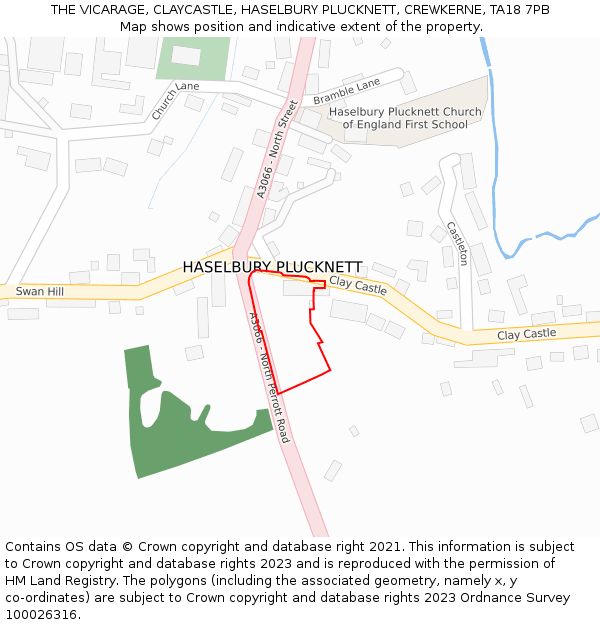 THE VICARAGE, CLAYCASTLE, HASELBURY PLUCKNETT, CREWKERNE, TA18 7PB: Location map and indicative extent of plot