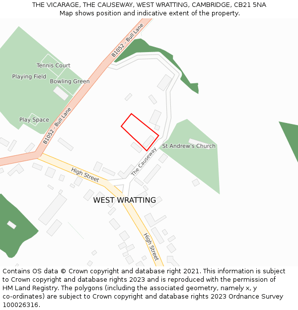 THE VICARAGE, THE CAUSEWAY, WEST WRATTING, CAMBRIDGE, CB21 5NA: Location map and indicative extent of plot