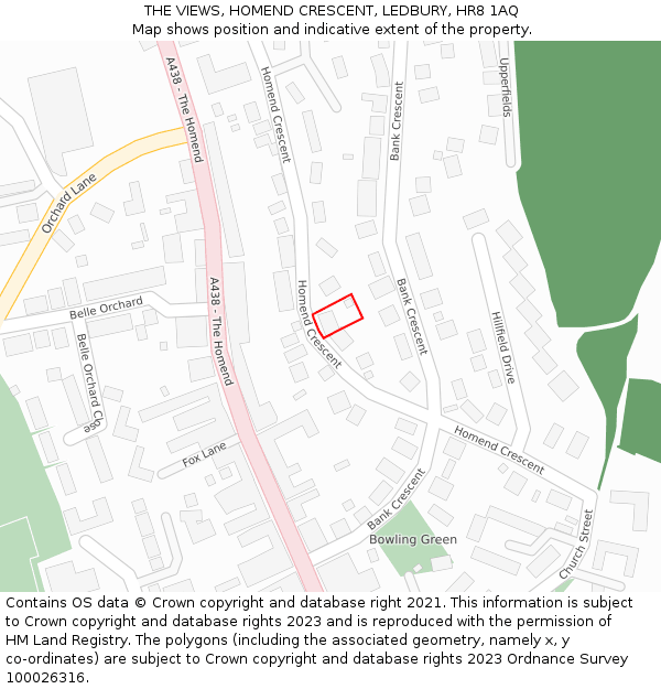 THE VIEWS, HOMEND CRESCENT, LEDBURY, HR8 1AQ: Location map and indicative extent of plot