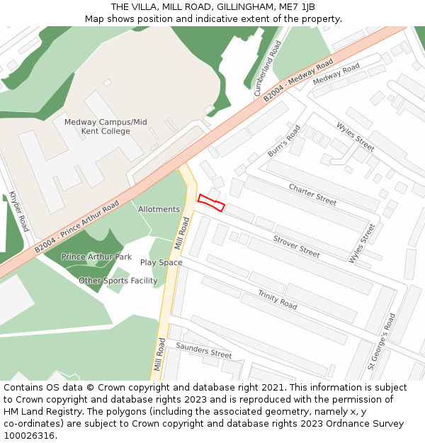 THE VILLA, MILL ROAD, GILLINGHAM, ME7 1JB: Location map and indicative extent of plot