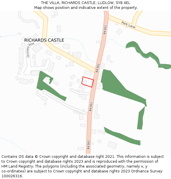 THE VILLA, RICHARDS CASTLE, LUDLOW, SY8 4EL: Location map and indicative extent of plot