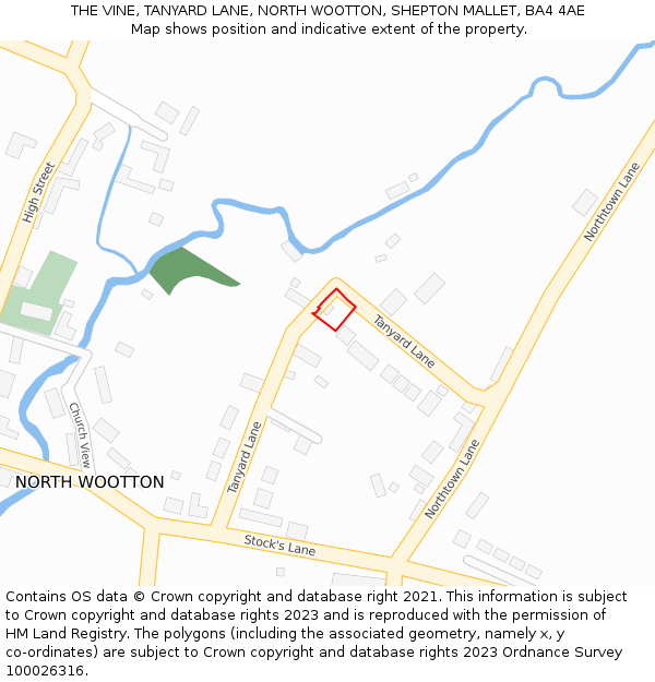 THE VINE, TANYARD LANE, NORTH WOOTTON, SHEPTON MALLET, BA4 4AE: Location map and indicative extent of plot
