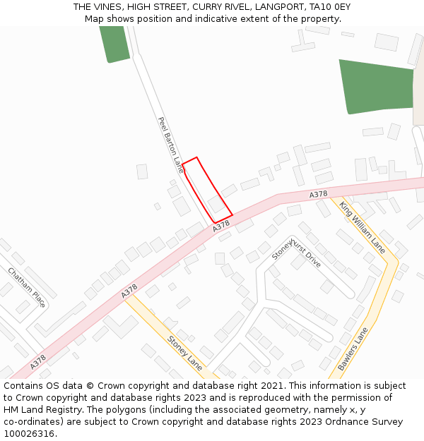 THE VINES, HIGH STREET, CURRY RIVEL, LANGPORT, TA10 0EY: Location map and indicative extent of plot