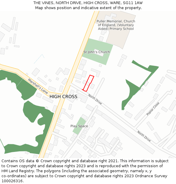 THE VINES, NORTH DRIVE, HIGH CROSS, WARE, SG11 1AW: Location map and indicative extent of plot