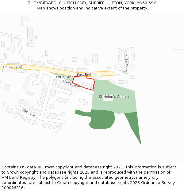 THE VINEYARD, CHURCH END, SHERIFF HUTTON, YORK, YO60 6SY: Location map and indicative extent of plot