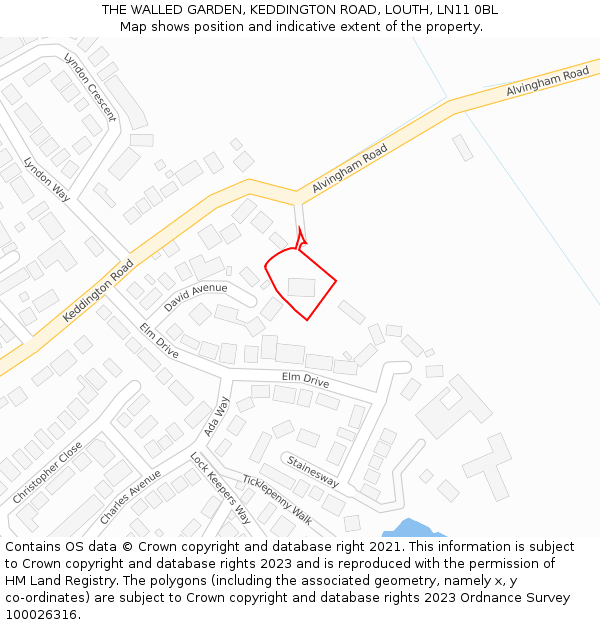 THE WALLED GARDEN, KEDDINGTON ROAD, LOUTH, LN11 0BL: Location map and indicative extent of plot