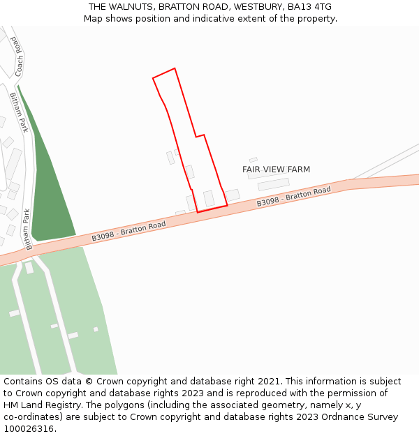 THE WALNUTS, BRATTON ROAD, WESTBURY, BA13 4TG: Location map and indicative extent of plot
