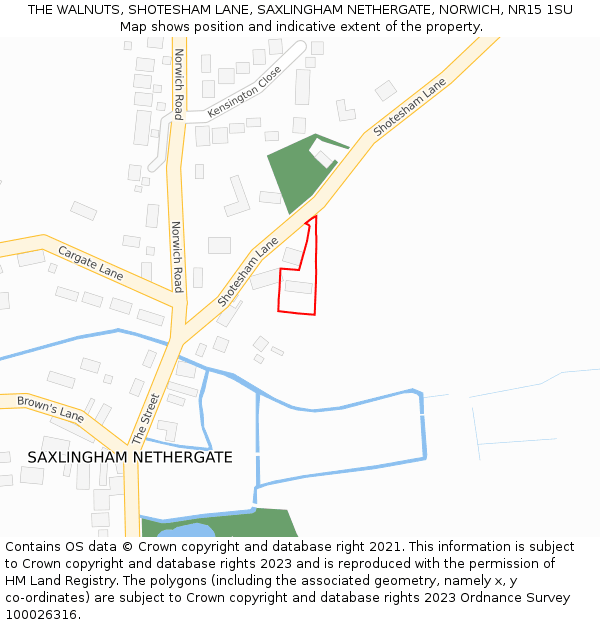 THE WALNUTS, SHOTESHAM LANE, SAXLINGHAM NETHERGATE, NORWICH, NR15 1SU: Location map and indicative extent of plot