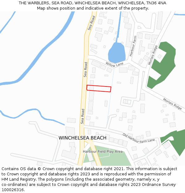 THE WARBLERS, SEA ROAD, WINCHELSEA BEACH, WINCHELSEA, TN36 4NA: Location map and indicative extent of plot