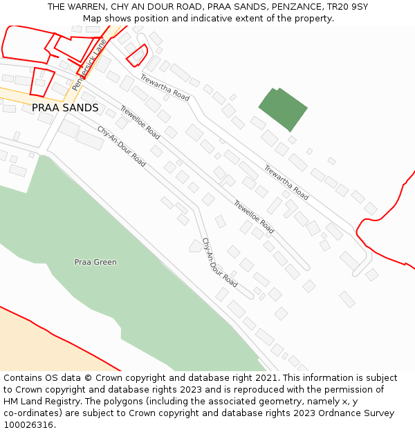 THE WARREN, CHY AN DOUR ROAD, PRAA SANDS, PENZANCE, TR20 9SY: Location map and indicative extent of plot