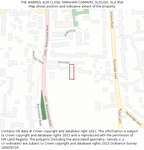 THE WARREN, ELM CLOSE, FARNHAM COMMON, SLOUGH, SL2 3NA: Location map and indicative extent of plot