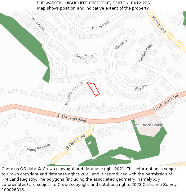 THE WARREN, HIGHCLIFFE CRESCENT, SEATON, EX12 2PS: Location map and indicative extent of plot