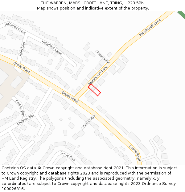 THE WARREN, MARSHCROFT LANE, TRING, HP23 5PN: Location map and indicative extent of plot