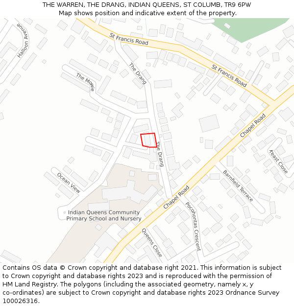 THE WARREN, THE DRANG, INDIAN QUEENS, ST COLUMB, TR9 6PW: Location map and indicative extent of plot