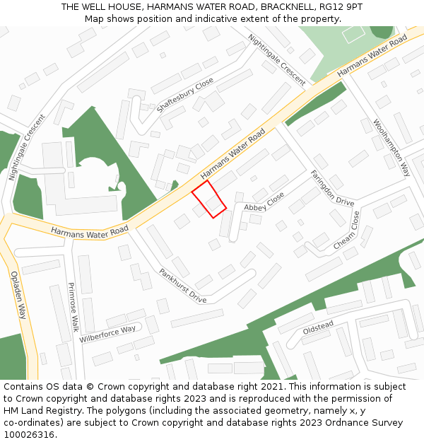 THE WELL HOUSE, HARMANS WATER ROAD, BRACKNELL, RG12 9PT: Location map and indicative extent of plot