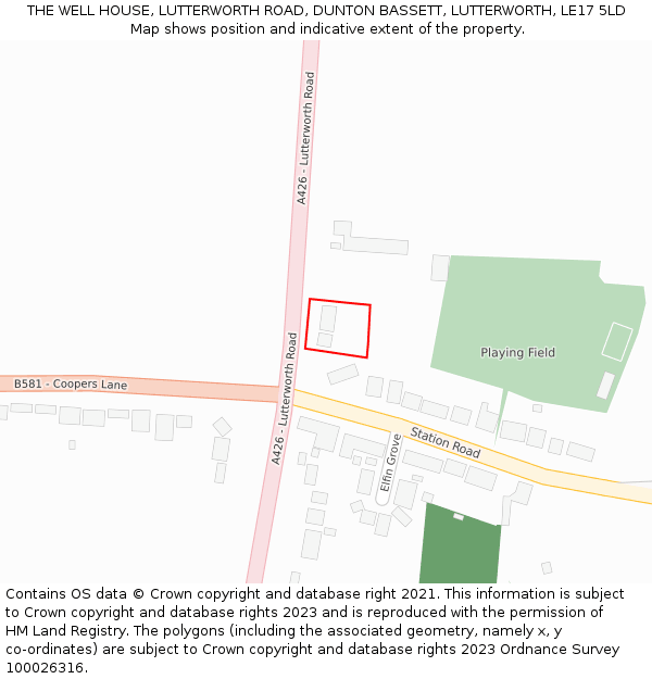 THE WELL HOUSE, LUTTERWORTH ROAD, DUNTON BASSETT, LUTTERWORTH, LE17 5LD: Location map and indicative extent of plot