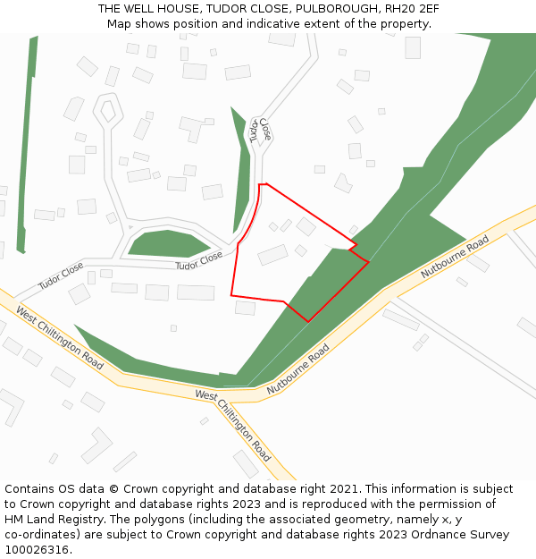THE WELL HOUSE, TUDOR CLOSE, PULBOROUGH, RH20 2EF: Location map and indicative extent of plot