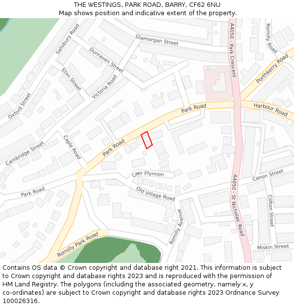 THE WESTINGS, PARK ROAD, BARRY, CF62 6NU: Location map and indicative extent of plot