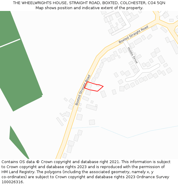 THE WHEELWRIGHTS HOUSE, STRAIGHT ROAD, BOXTED, COLCHESTER, CO4 5QN: Location map and indicative extent of plot