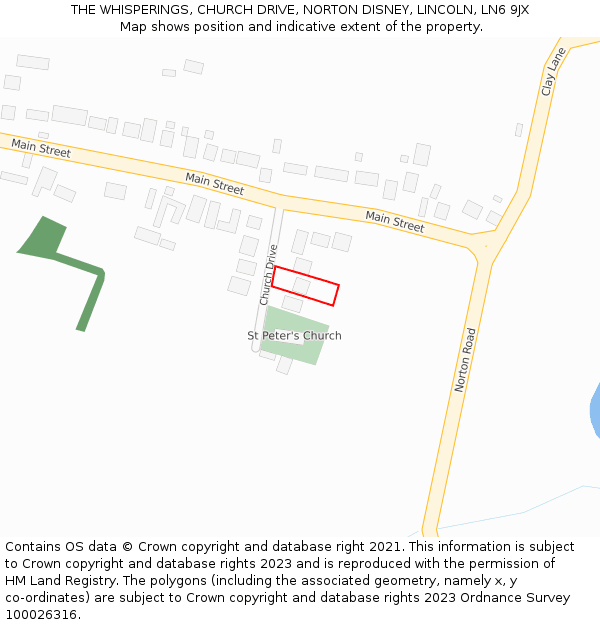 THE WHISPERINGS, CHURCH DRIVE, NORTON DISNEY, LINCOLN, LN6 9JX: Location map and indicative extent of plot