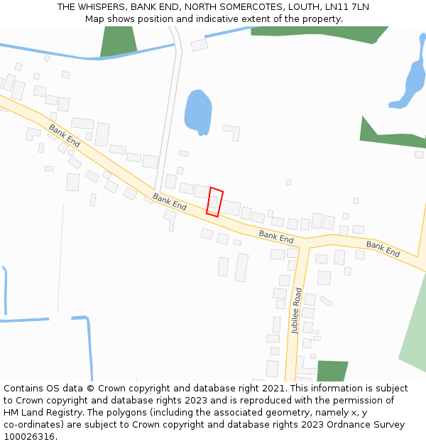 THE WHISPERS, BANK END, NORTH SOMERCOTES, LOUTH, LN11 7LN: Location map and indicative extent of plot